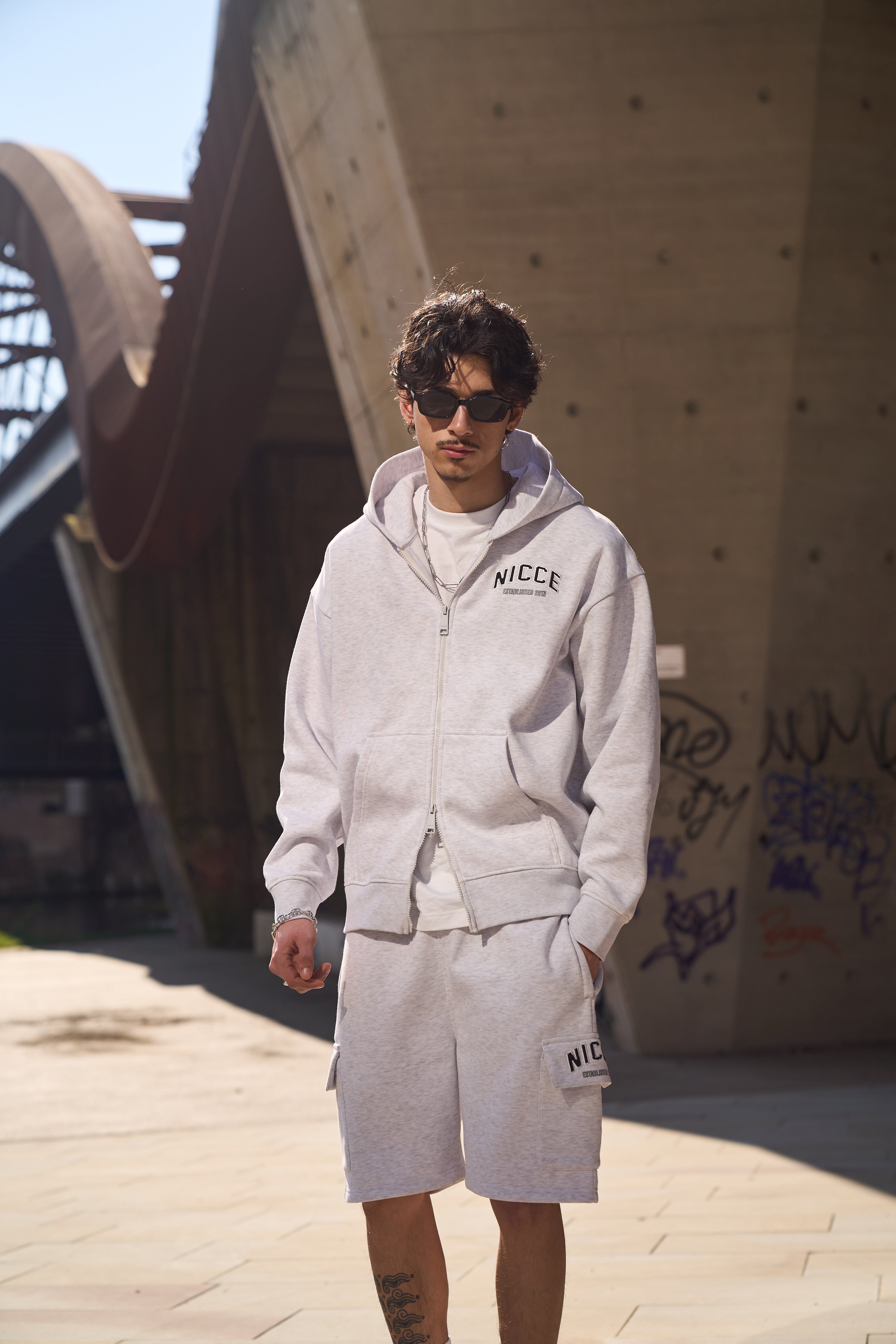 Elevate Zip Thru Hoodie & Shorts Set Marl