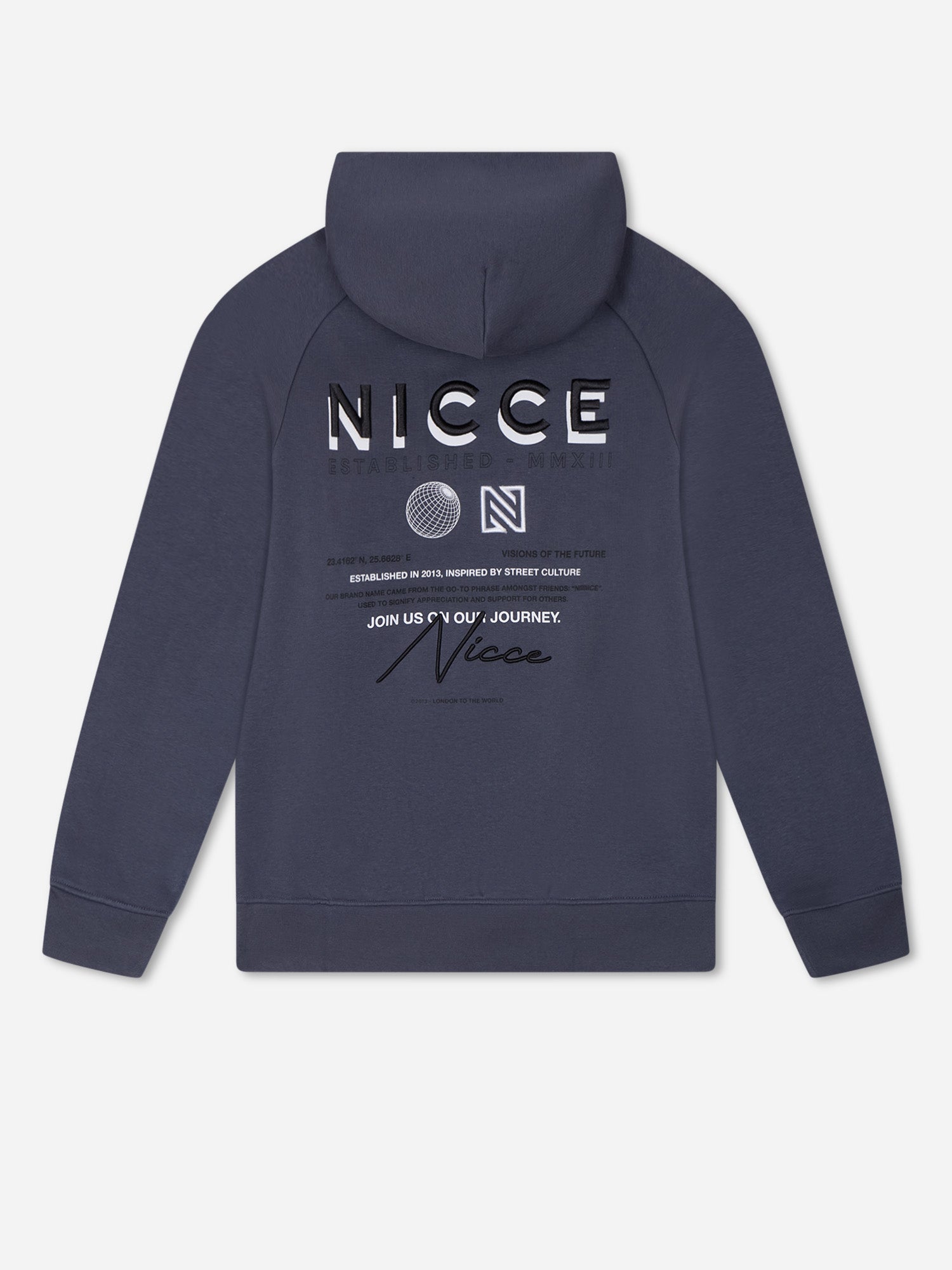 NICCE Mens Multi Graphic Script Hoodie Navy