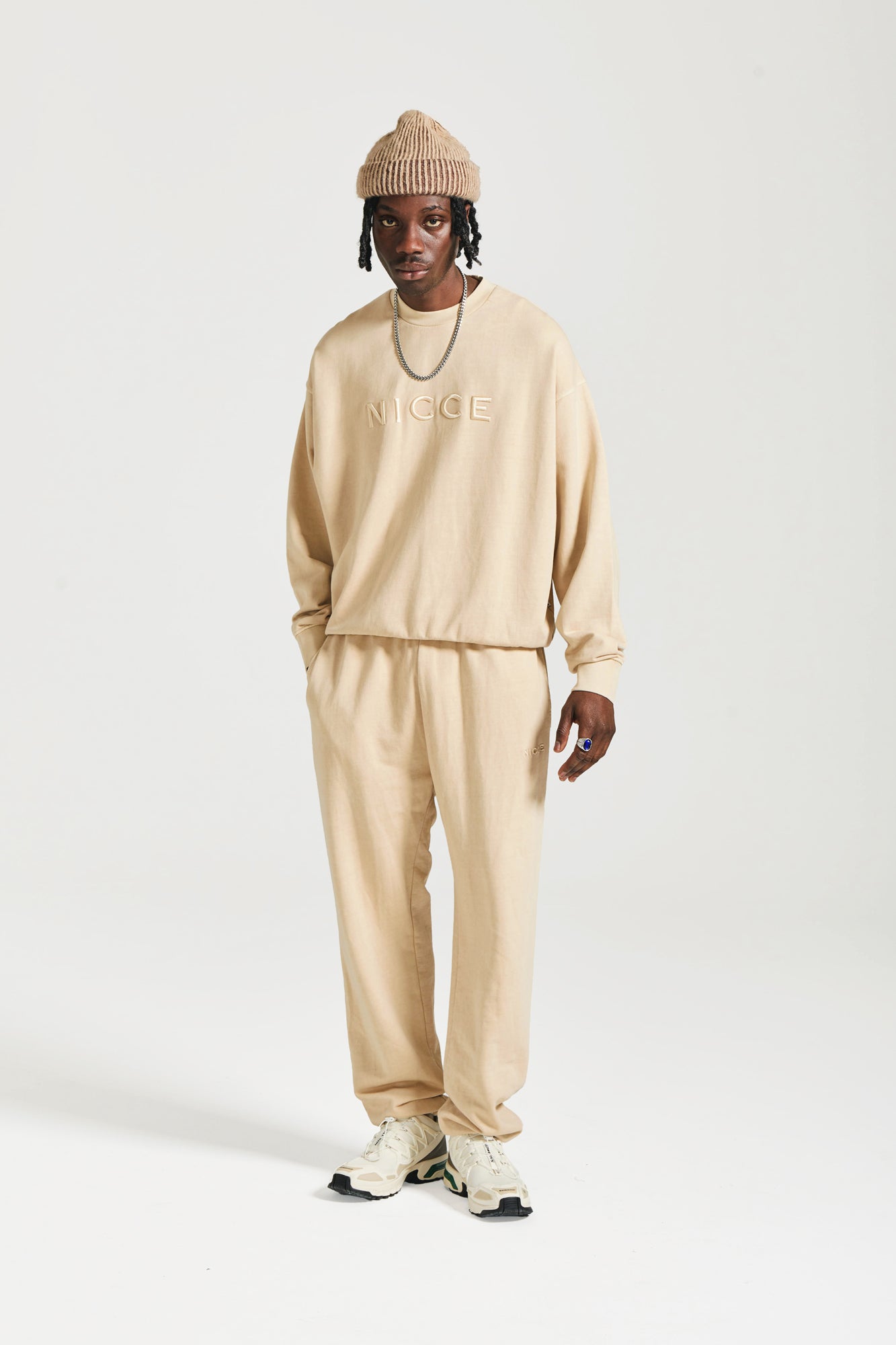 Tracksuit Beige Joggers Set NICCE Mens Mercury Oversized Sweat