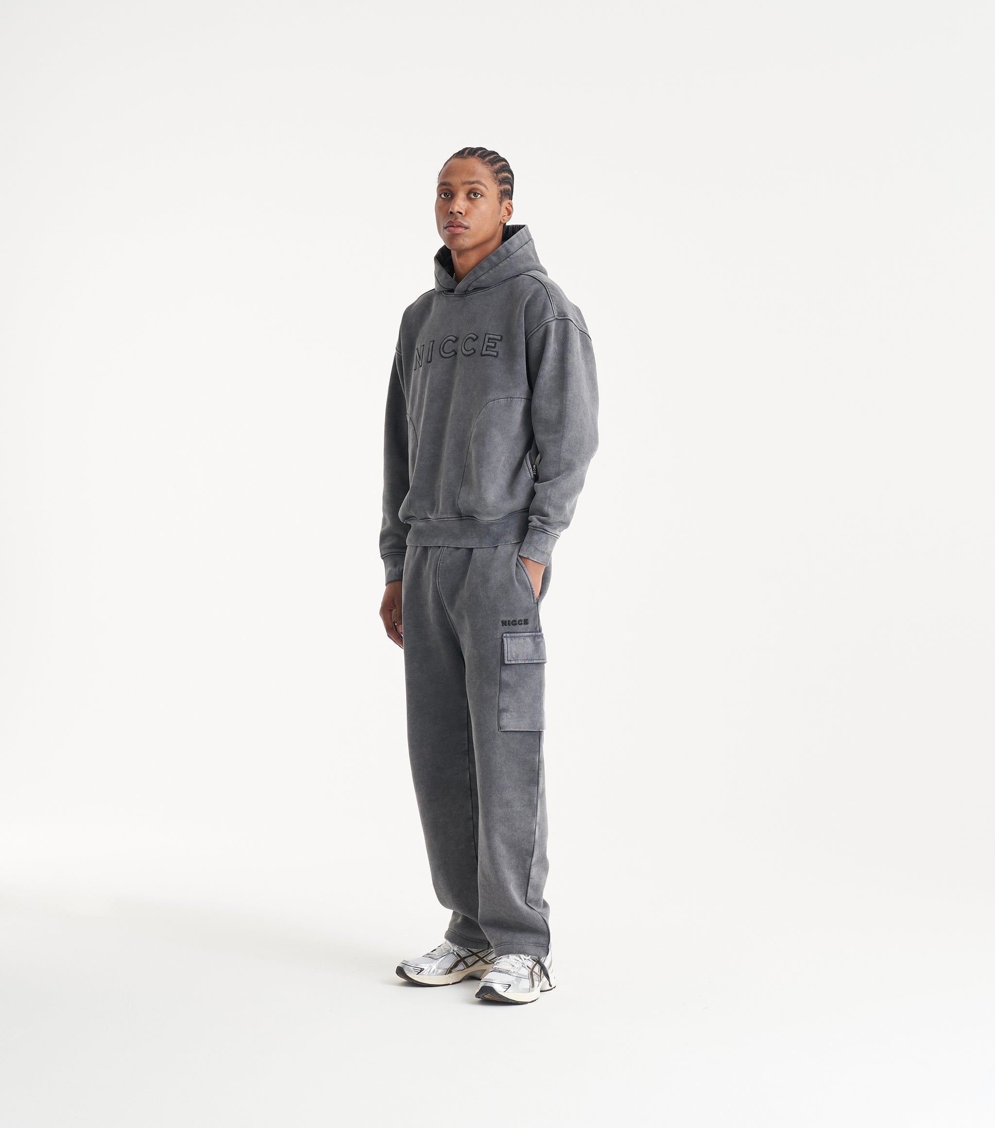 Tracksuit Grey Joggers With Black Hoodie NICCE Mens Tima Hoodie